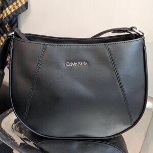 NEW Calvin Klein Black Leather Crossbody Bag with Silver Logo | 50″ Adjustable S